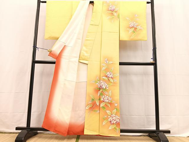平和屋着物■訪問着　手描き　草花文　暈し染め　正絹　逸品　BAAX3789yc