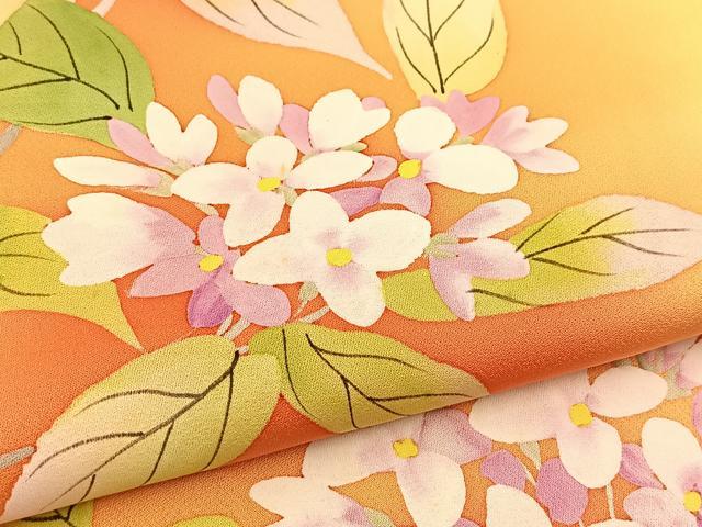 平和屋着物■訪問着　手描き　草花文　暈し染め　正絹　逸品　BAAX3789yc