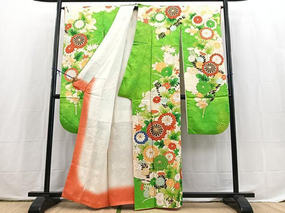 平和屋着物■豪華振袖　駒刺繍　草花文　金彩　正絹　逸品　BAAX3793yc