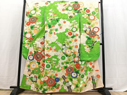 平和屋着物■豪華振袖　駒刺繍　草花文　金彩　正絹　逸品　BAAX3793yc