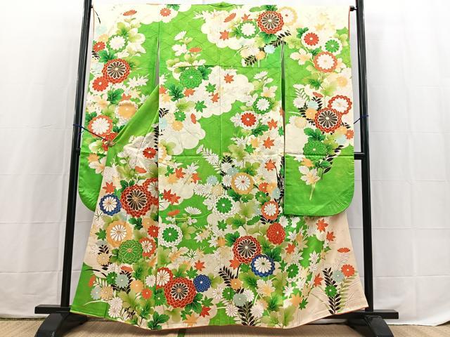 平和屋着物■豪華振袖　駒刺繍　草花文　金彩　正絹　逸品　BAAX3793yc
