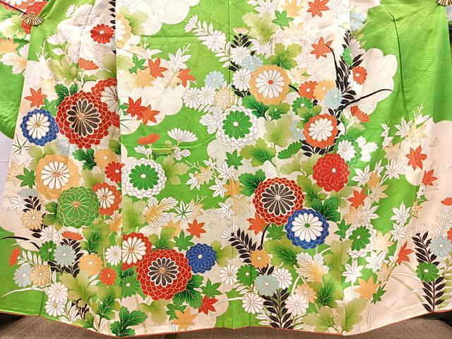 平和屋着物■豪華振袖　駒刺繍　草花文　金彩　正絹　逸品　BAAX3793yc