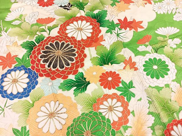 平和屋着物■豪華振袖　駒刺繍　草花文　金彩　正絹　逸品　BAAX3793yc