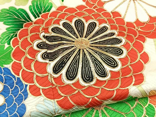 平和屋着物■豪華振袖　駒刺繍　草花文　金彩　正絹　逸品　BAAX3793yc