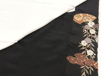 平和屋着物■豪華黒留袖　駒刺繍　地紙花蝶文　金彩　正絹　逸品　BAAX3796yc