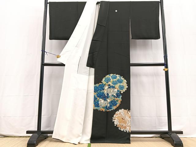 平和屋着物■豪華黒留袖　駒刺繍　唐獅子　金彩　正絹　逸品　BAAX3799yc