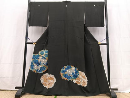 平和屋着物■豪華黒留袖　駒刺繍　唐獅子　金彩　正絹　逸品　BAAX3799yc