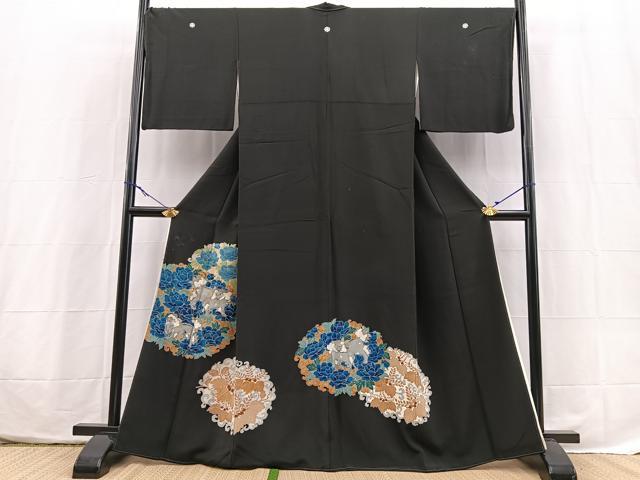 平和屋着物■豪華黒留袖　駒刺繍　唐獅子　金彩　正絹　逸品　BAAX3799yc