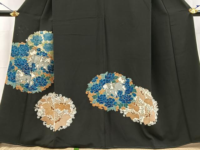 平和屋着物■豪華黒留袖　駒刺繍　唐獅子　金彩　正絹　逸品　BAAX3799yc