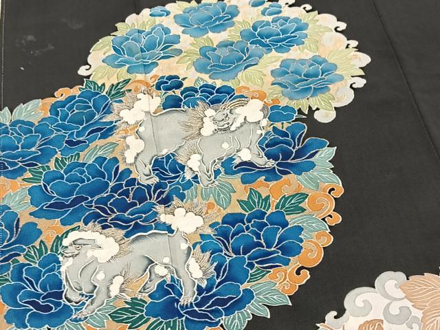 平和屋着物■豪華黒留袖　駒刺繍　唐獅子　金彩　正絹　逸品　BAAX3799yc