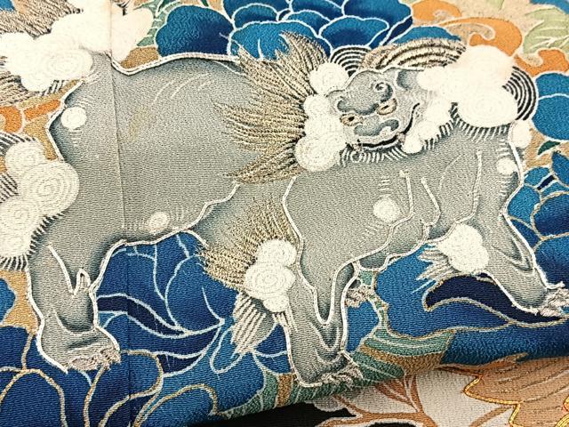 平和屋着物■豪華黒留袖　駒刺繍　唐獅子　金彩　正絹　逸品　BAAX3799yc