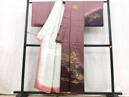 平和屋着物■訪問着　地紙草花文　暈し染め　金彩　正絹　逸品　BAAX3805yc