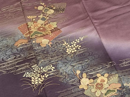 平和屋着物■訪問着　地紙草花文　暈し染め　金彩　正絹　逸品　BAAX3805yc