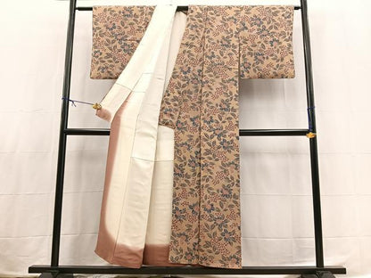 平和屋着物■上質な小紋　枝花文　鬼しぼ縮緬　正絹　逸品　BAAX3809yc