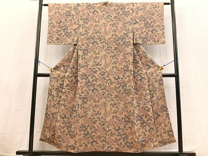 平和屋着物■上質な小紋　枝花文　鬼しぼ縮緬　正絹　逸品　BAAX3809yc