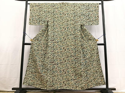 平和屋着物■上質な小紋　型染め　飛鶴草花文　正絹　逸品　BAAX3812yc
