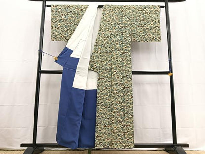 平和屋着物■上質な小紋　型染め　飛鶴草花文　正絹　逸品　BAAX3812yc