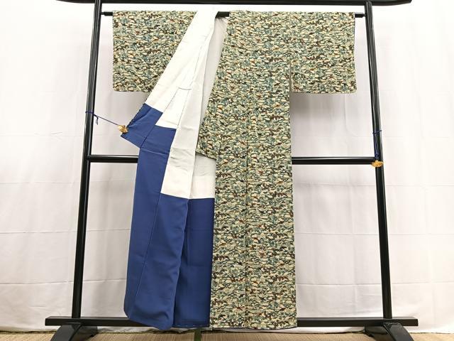 平和屋着物■上質な小紋　型染め　飛鶴草花文　正絹　逸品　BAAX3812yc