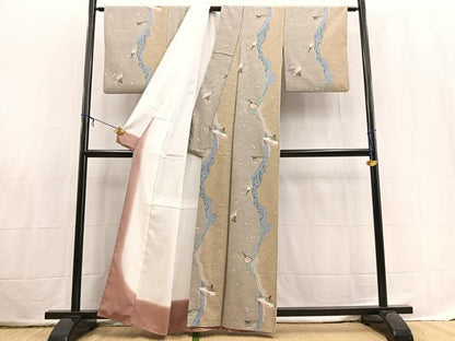 平和屋着物■上質な小紋　立波扇文　金銀彩　正絹　逸品　BAAX3820yc