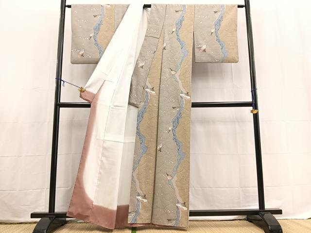 平和屋着物■上質な小紋　立波扇文　金銀彩　正絹　逸品　BAAX3820yc