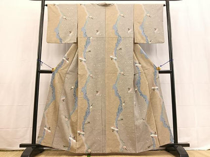 平和屋着物■上質な小紋　立波扇文　金銀彩　正絹　逸品　BAAX3820yc