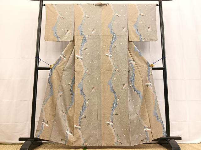 平和屋着物■上質な小紋　立波扇文　金銀彩　正絹　逸品　BAAX3820yc