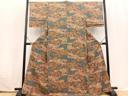平和屋着物■上質な小紋　型染め　エ霞花文　正絹　逸品　BAAX3827yc