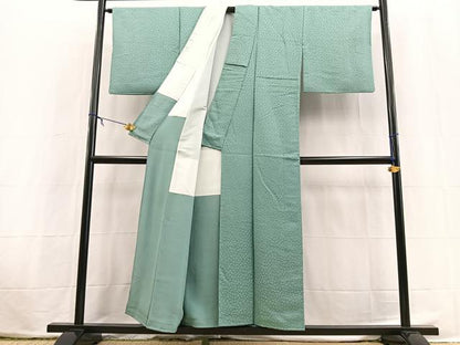 平和屋着物■上質な色無地　花地紋　錆浅葱色　正絹　逸品　BAAX3828yc