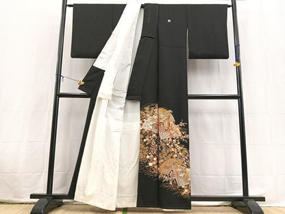 平和屋着物■豪華黒留袖　御所車扇花文　金彩　正絹　逸品　BAAX3831yc
