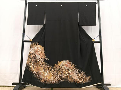平和屋着物■豪華黒留袖　御所車扇花文　金彩　正絹　逸品　BAAX3831yc