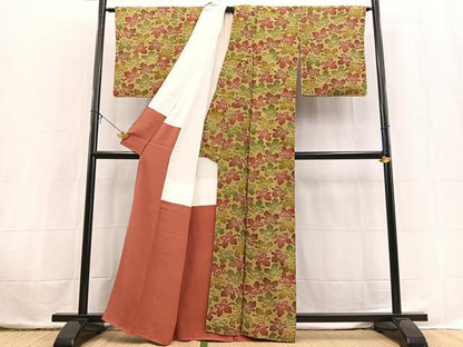 平和屋着物■上質な小紋　型染め　草花文　正絹　逸品　未使用　BAAX3833yc