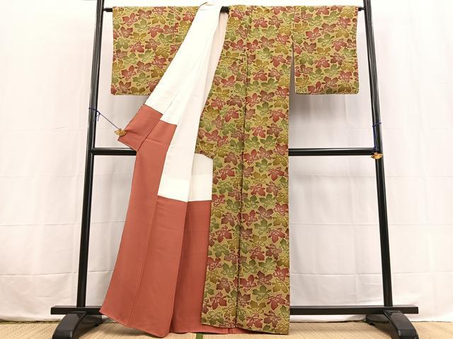 平和屋着物■上質な小紋　型染め　草花文　正絹　逸品　未使用　BAAX3833yc