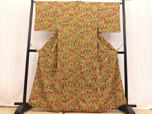平和屋着物■上質な小紋　型染め　草花文　正絹　逸品　未使用　BAAX3833yc