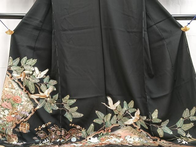 平和屋着物■豪華黒留袖　駒刺繍　飛鶴宝尽くし花文　金銀彩　仮絵羽　正絹　逸品　未使用　BAAX3836yc