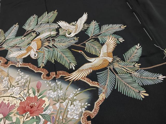 平和屋着物■豪華黒留袖　駒刺繍　飛鶴宝尽くし花文　金銀彩　仮絵羽　正絹　逸品　未使用　BAAX3836yc