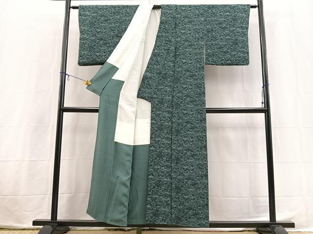 平和屋着物■上質な小紋　型絵染　草花文　鬼しぼ縮緬　正絹　逸品　BAAX3837yc
