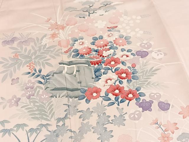 平和屋着物■訪問着　友禅　風景花文　正絹　逸品　BAAX3840yc