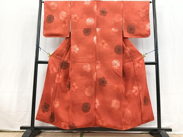 平和屋着物■上質な小紋　ろうけつ染め　地紋起こし　舞花文　暈し染め　正絹　逸品　未使用　BAAX3841yc