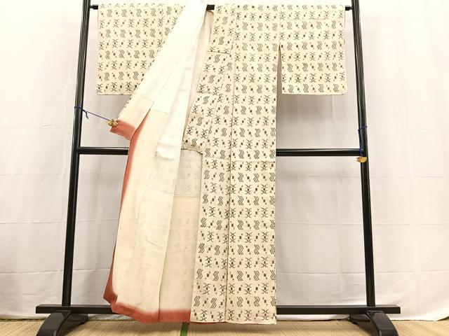 平和屋着物■本塩沢　琉球絣文様　正絹　逸品　BAAX3842yc