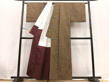 平和屋着物■上質な紬　縞　正絹　逸品　未使用　BAAX3847yc