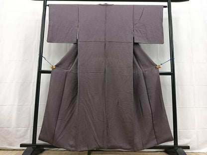 平和屋着物■上質な色無地　紋意匠　葡萄鼠色　正絹　逸品　BAAX3850yc