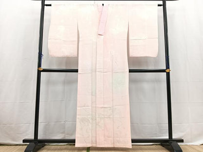 平和屋着物■長襦袢　単衣　扇面花鳥地紋　暈し染め　正絹　逸品　BAAX3851yc