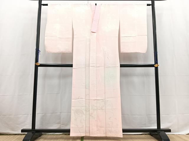 平和屋着物■長襦袢　単衣　扇面花鳥地紋　暈し染め　正絹　逸品　BAAX3851yc