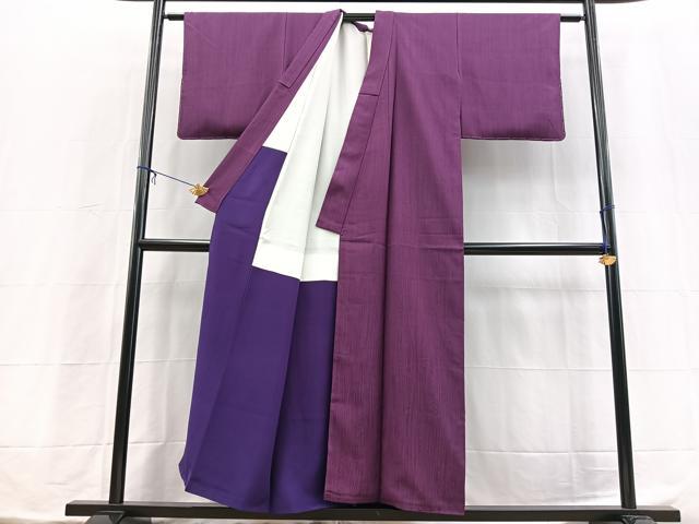 平和屋着物■上質な色無地　杢目地紋　蒲萄染色　正絹　逸品　BAAX3853yc