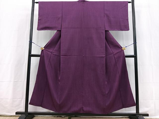 平和屋着物■上質な色無地　杢目地紋　蒲萄染色　正絹　逸品　BAAX3853yc