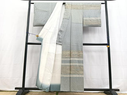 平和屋着物■訪問着　絞り　刺繍　流水雪芝文　金彩　正絹　逸品　BAAX3873yc