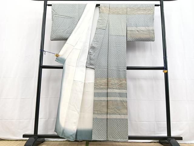 平和屋着物■訪問着　絞り　刺繍　流水雪芝文　金彩　正絹　逸品　BAAX3873yc
