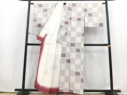 平和屋着物■上質な小紋　変わり市松文様　正絹　逸品　BAAX3874yc