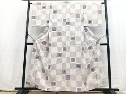 平和屋着物■上質な小紋　変わり市松文様　正絹　逸品　BAAX3874yc
