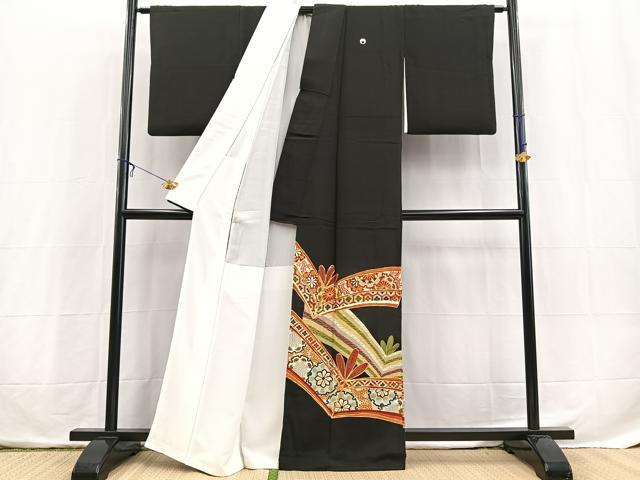 平和屋着物■豪華黒留袖　駒刺繍　こぼれ松花文　金彩　正絹　逸品　BAAX3876yc